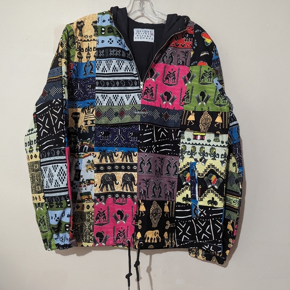Advisry Motherland Patchwork Anorak Pullover Hoodie Hoodie Jacket Size M Retro - Picture 3 of 15